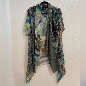 Fun multicolored see-through coverup with scarf tie in front